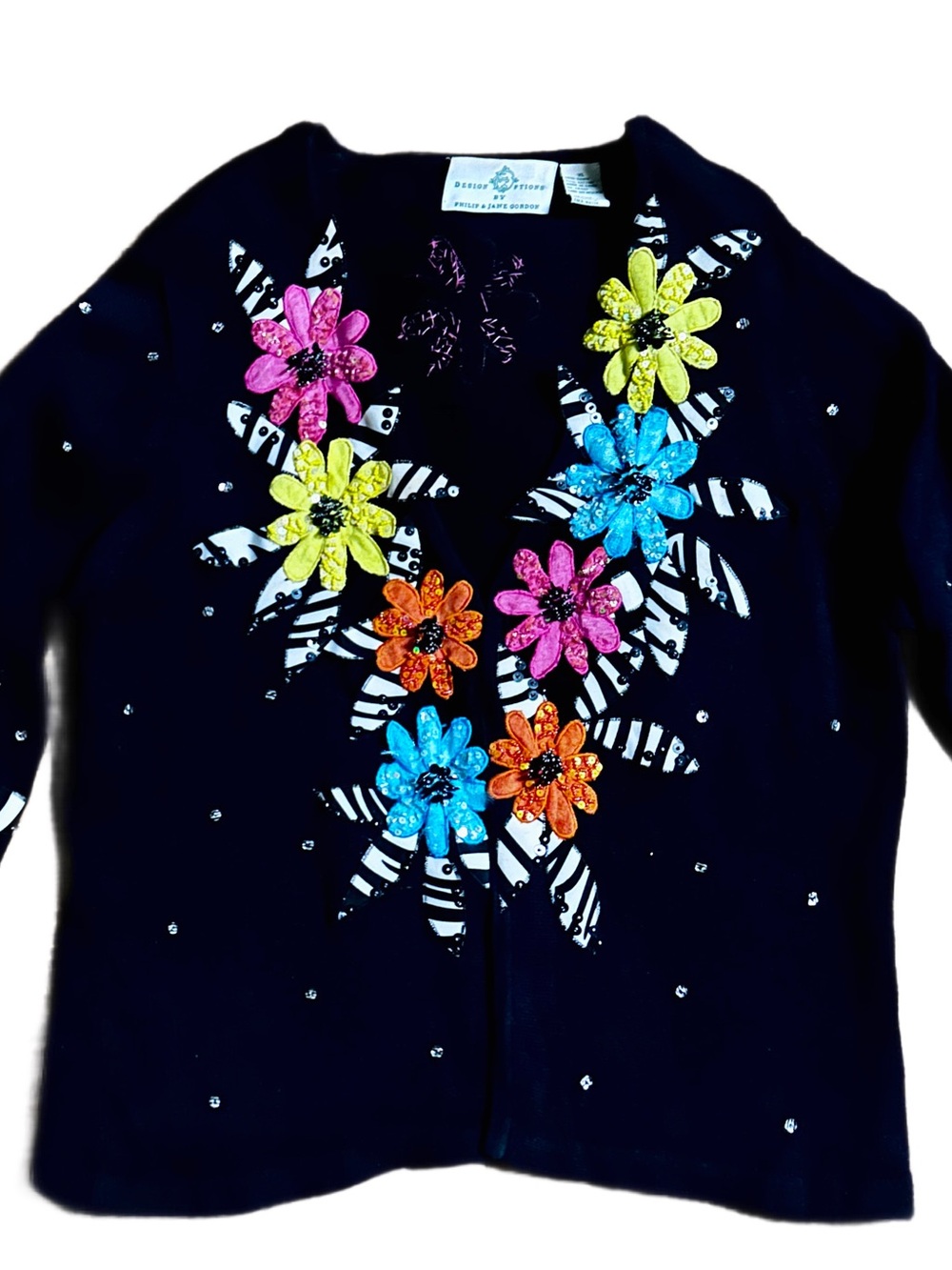 Design Options ~ X-Large ~ Multi-Colors Floral ~ Embroidery Sequins ~ Sweater